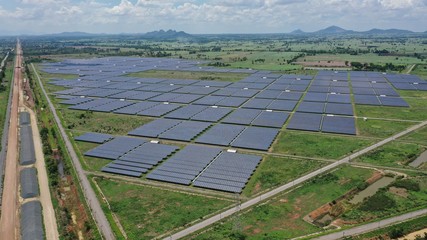 Solar energy farm. Aerial view of a solar farm in Asia.