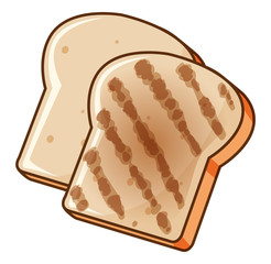 Two pieces of toasted bread on white background