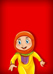 Background template design with happy muslim girl