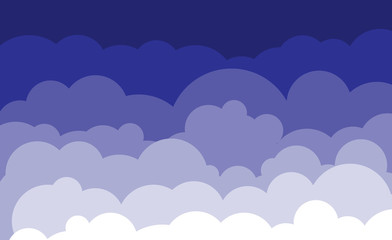 Flat dark blue sky backgraund with clouds.Vector illustration
