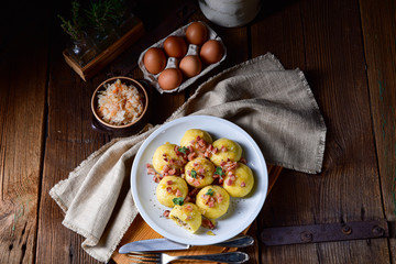 Polish dumplings with meat and mushroom sauerkraut filling