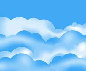 Sky in the clouds.Blue cloudy sky.Flat cloudy sky background.Blue and white clouds.Vector illustration