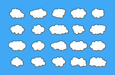 Cloud. Abstract white cloudy set isolated on blue background. Clouds in the sky. Blue background. White clouds on dark background.Flat. Vector. Design elements