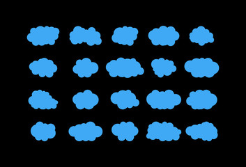 Cloud. Abstract blue cloudy set isolated on black background. Set of clouds isolated on black background.Blue clouds on dark background.Flat. Vector illustration