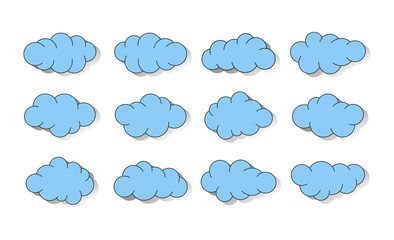 Clouds. Abstract blue cloudy set isolated on white background. Creative modern concept - stock vector. Flat. Vector illustration