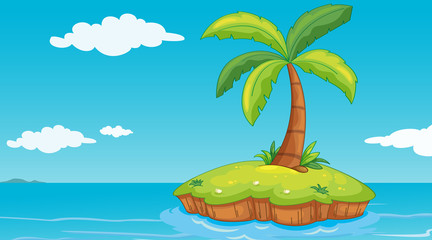 Fototapeta na wymiar Scene with coconut tree on little island