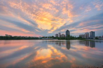 Beautiful scenery of Shanghai, China, city night, fireworks scene.