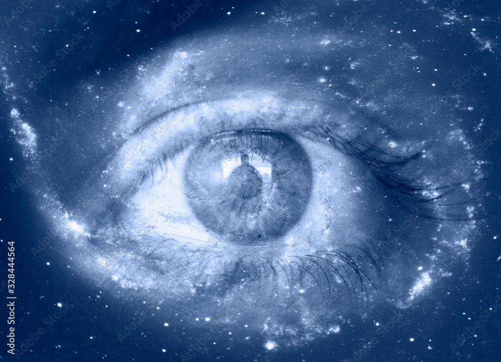 Poster eye in the center of the galaxy with earth 