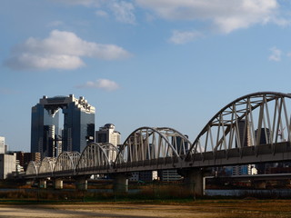 淀川河川敷から臨む大阪市内