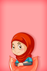 Background template design with happy muslim girl in red pj