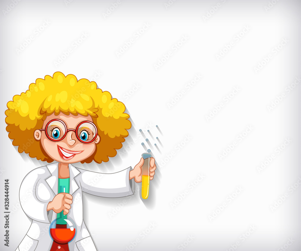 Wall mural plain background with female scientist doing experiment