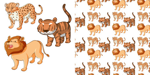 Seamless background design with tiger and lion