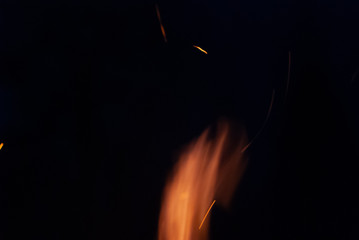fire on a black background, a close-up fire element at night,