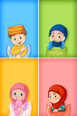 Background template design with happy muslim kids