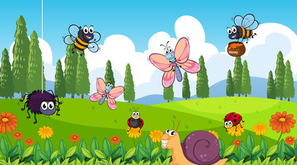 Obraz premium Nature scene background with many insects in the park