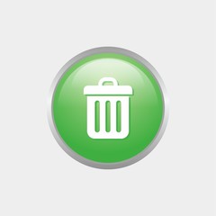 simple trash glossy icon with green color design, circle glossy button template vector for website, advertising, print