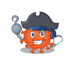 Cool electron microscope coronavirus in one hand Pirate cartoon design style with hat