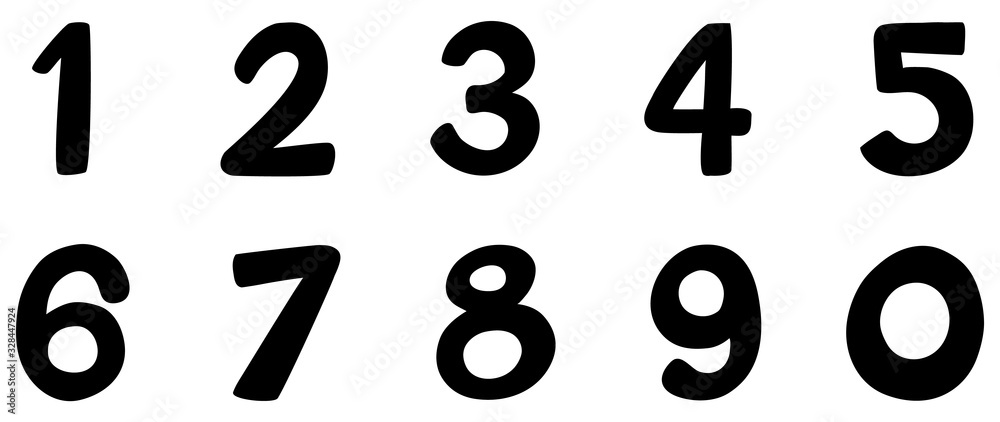 Wall mural font design for number one to zero on white background