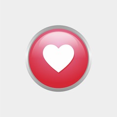 simple love or heart glossy icon with Red color design, circle glossy button template vector for website, advertising, print 