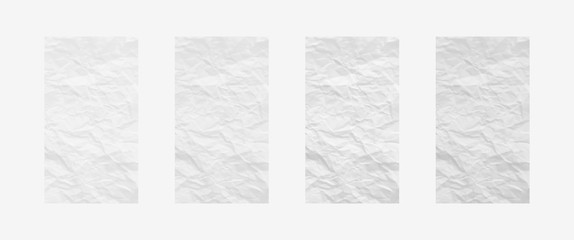 Texture of sheet of white crumpled paper. Wrinkled paper background