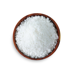 Obraz na płótnie Canvas Sea salt in wooden bowl isolated on white background. This has clipping path. 