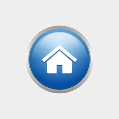 simple Home glossy icon with Blue color design, circle glossy button template vector for website, advertising, print 