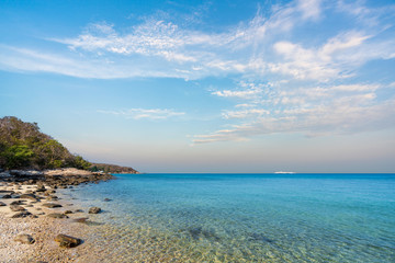 beautiful soft wave clear blue transparency sea ocean water and rocks at the bottom of the tropical paradise beach coast summer sea view at PP Island, Krabi, Phuket, Thailand.