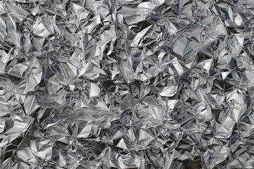 Shiny crumpled metal foil as silver background or texture