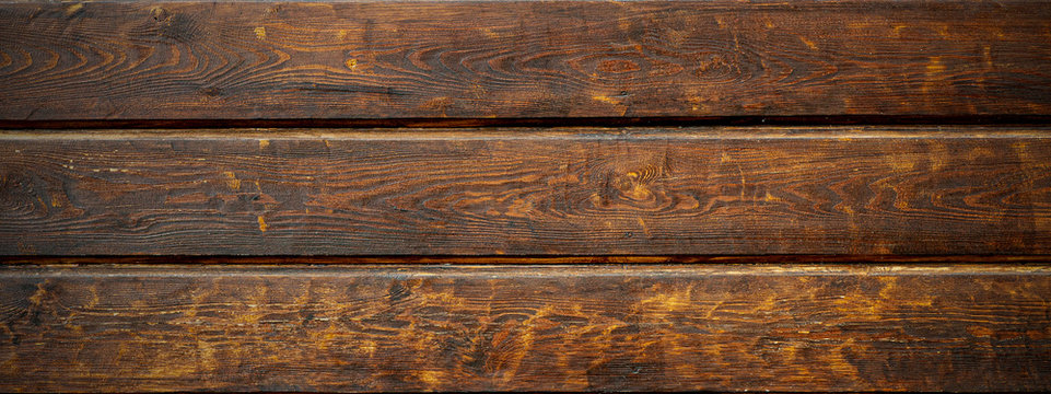 Old wooden background in rustic style. Dark wooden background with the structure and pattern of boards and panels. Copy space