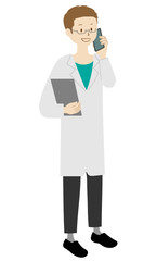 Illustration of a male doctor standing (on the phone)