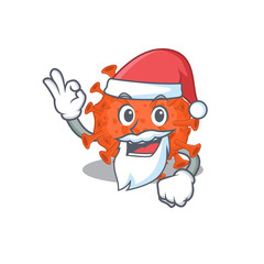 Electron microscopy coronavirus in Santa cartoon character design showing ok finger