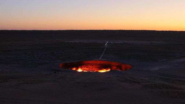 Sunrise and fire darvaza door to hell 