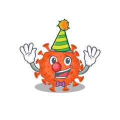 Cute and Funny Clown electron microscope coronavirus cartoon character mascot style