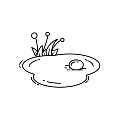 Pond with the stone and grass line art vector