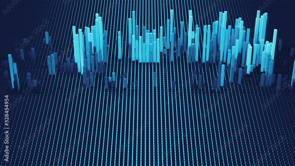 Poster blue 3d render of grid of blocks with pushing up details. complex digital and analysing concept. tec