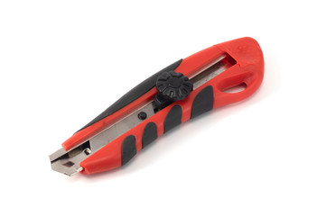 construction knife blade with red handle isolated