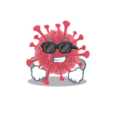 Super cool coronavirus disease mascot character wearing black glasses
