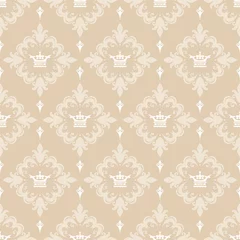 Poster Beige decorative wallpaper in vintage style. Seamless pattern, wallpaper texture, vector image © PETR BABKIN