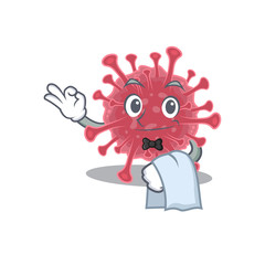 A design of coronavirus disease cartoon character working as waiter
