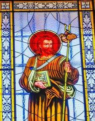 Fototapeta premium Coloful Saint James Clamshells Stained Glass Puebla Cathedral Mexico