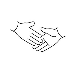 vector modern flat design linear icon of handshake touch gesture | black thin line pictogram isolated on white background