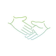 Obraz premium vector modern flat design linear icon of handshake touch gesture | thin line pictogram with green and blue gradient isolated on white background