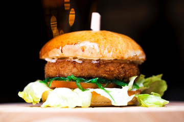 Fast food with traditional tasty hamburger