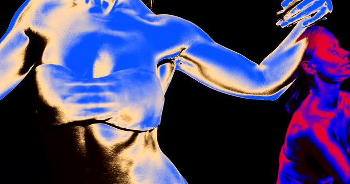 Oriental dance of a girl in a parallel state of psychedelic experience shimmering with different colors