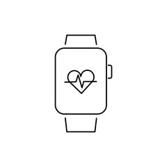 Vector smart watch linear icon with heartbeat on smartwatch screen | flat design thin line black modern illustration and infographic isolated on white background