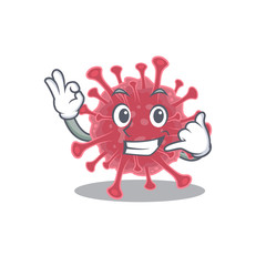 coronavirus disease mascot cartoon design showing Call me gesture