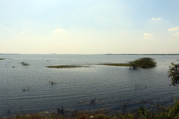 Puzhal Lake with Landscape and blue sky
