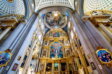 Fototapeta na wymiar Colorful Ceiling Dome Mary Fresco Altar Puebla Cathedral Mexico