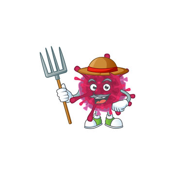 sweet Farmer amoeba coronaviruses cartoon mascot with hat and tools