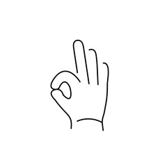 vector modern flat design linear icon of okay hand gesture | black thin line pictogram isolated on white background